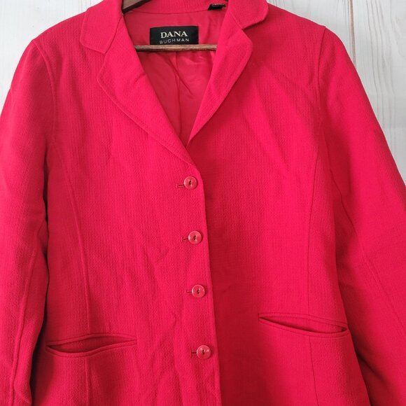 Dana Buchman 100% Wool Button Closure, Women’s 8, Red Blazer 2 front pockets - Picture 2 of 8